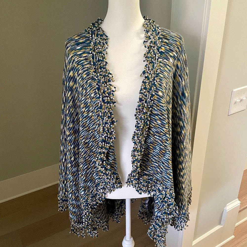Anthropologie Moth Wrap Blue/Yellow Fringe